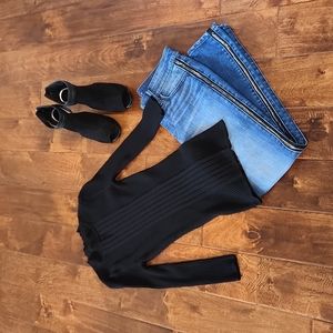 White House Black Market ribbed mock neck open back 3/4 sleeve sweater